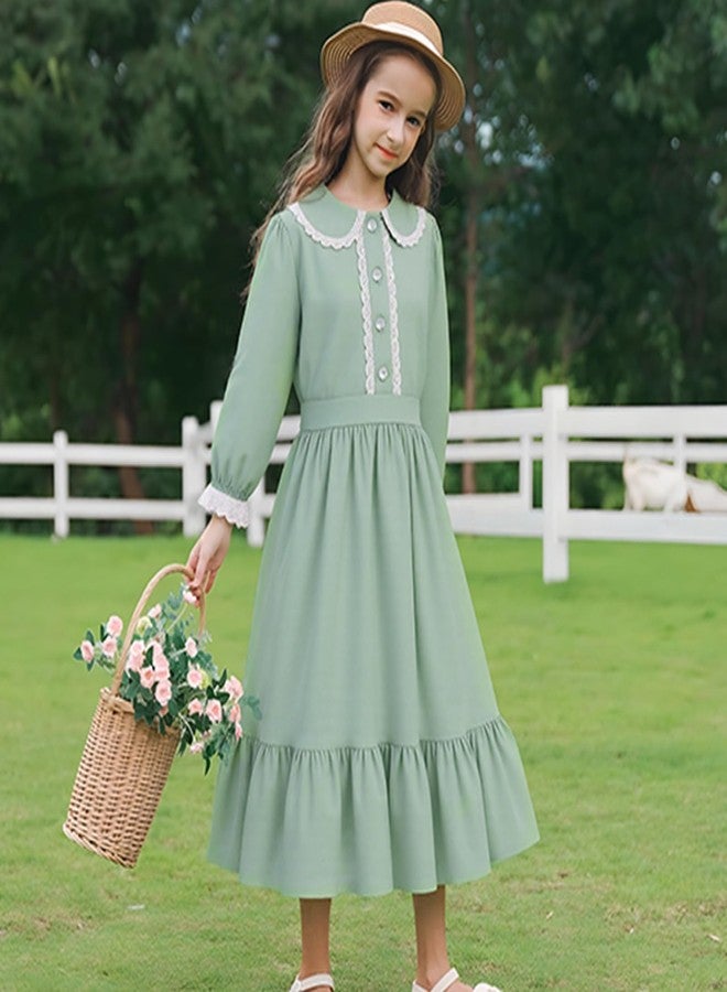 ZhouBoat Pioneer Girl Dress Costume Colonial Prairie Dress Victorian Costumes for Girls,8 Years Green - Image 5